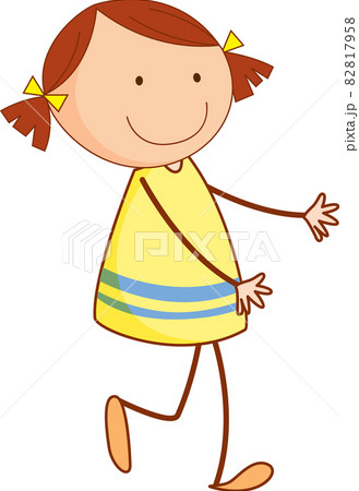 Cute girl cartoon character in hand drawn doodle style isolated 82817958