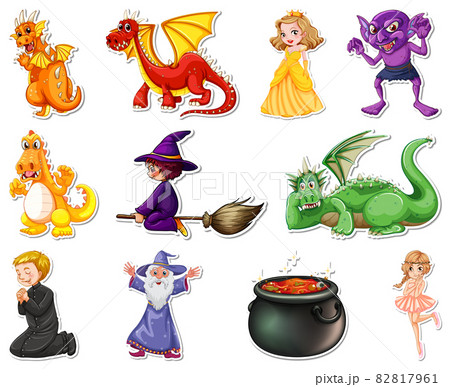 Sticker set with different fairytale cartoon characters 82817961