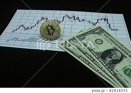 【為替・FX・株・ドル円・ビットコインなどに関する記事のサムネイルに】一ドル札三枚とチャート 82818355