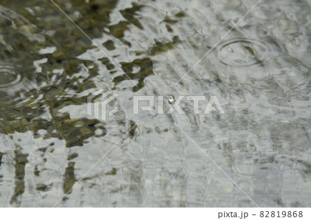 水面に浮かんでゆったり流れる水晶玉のような水の玉 82819868