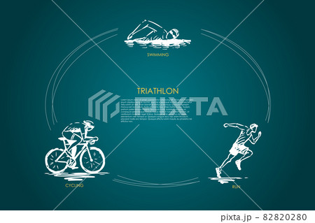 Triathlon - swimming, cycling, run vector concept set 82820280
