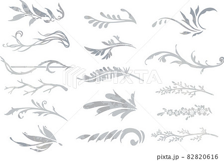 シルバーのリーフ 植物のラインセット ベクター素材のイラスト素材 0616