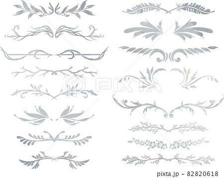 シルバーのリーフ 植物のラインセット ベクター素材のイラスト素材 0618