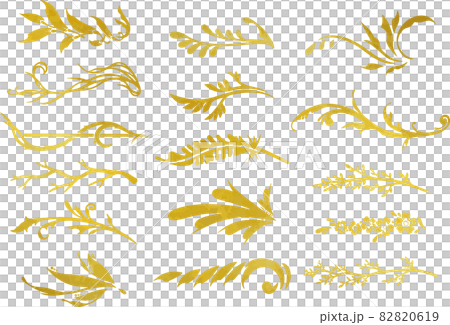 Gold leaf / plant line set vector material - Stock Illustration ...