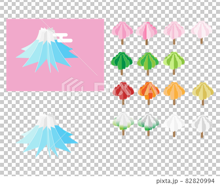 Paper art style Mt. Fuji and trees of the four seasons 82820994