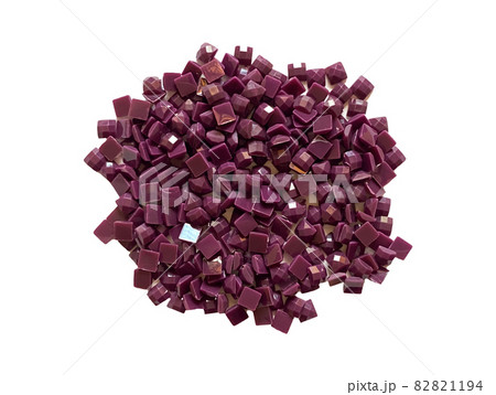Set of purple diamonds for diamond embroidery isolated on white background. Hobbies and DIY, materials for creating diamond embroidery Set of purple diamonds for diamond embroidery isolated on white background. Hobbies and DIY, materials for creating diamond embroidery 82821194