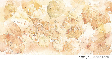 秋冬のイメージ、紅葉・枯葉のデザイン、手描き水彩画のイラスト 82821220
