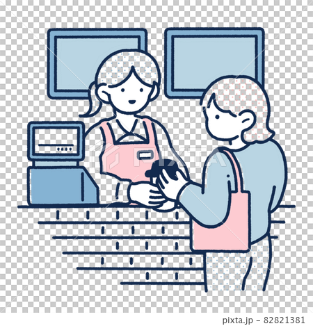 店員和女顧客在櫃檯遞咖啡【插圖素材】 82821381