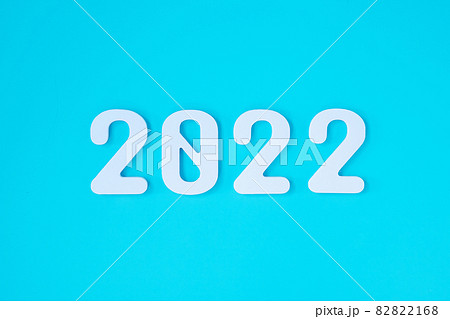 2022 white text number on blue background. Resolution, plan, review, goal, start and New Year holiday concepts 82822168