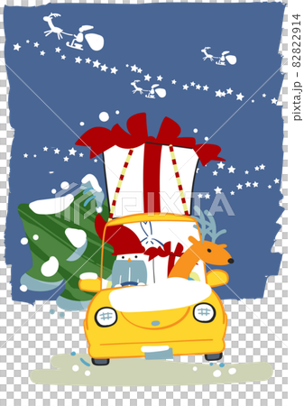 プレゼントを積んだ車を運転するサンタクロース　イラスト素材 82822914