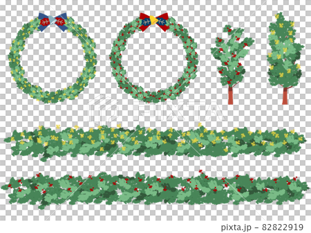 Holly tree and holly wreath set illustration material Holly tree and holly wreath set illustration material 82822919