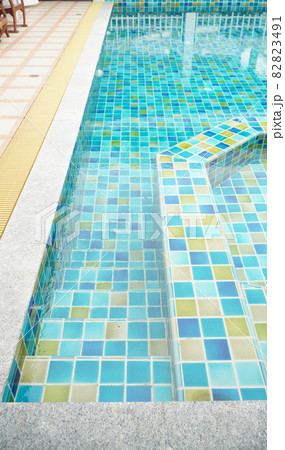 Stair way to step down into swimming pool Stair way to step down into swimming pool 82823491