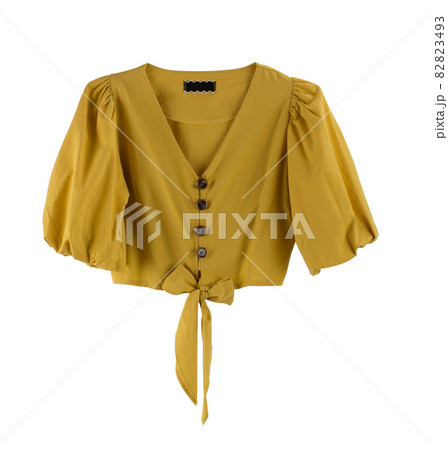 Beautiful yellow woman blouse isolated on white Beautiful yellow woman blouse isolated on white 82823493