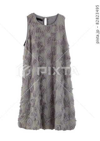 Beautiful grey sleeveless elegant dress isolated on white Beautiful grey sleeveless elegant dress isolated on white 82823495
