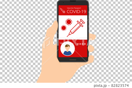 Vaccine passport smartphone app (unvaccinated) certifying coronavirus vaccination, showing face photo 82823574
