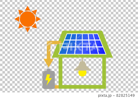 太陽光発電と蓄電池のイラスト 太陽光パネルで発電した電力を蓄電池に貯めるイメージ のイラスト素材 5149