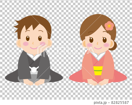 お辞儀をする着物姿の男女2のイラスト素材 5587 お辞儀をする着物姿の男女2のイラスト素材 5587