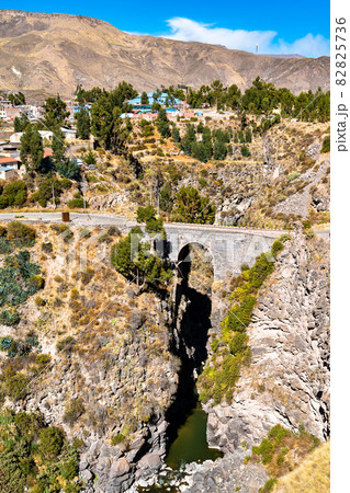 The Inca Bridge across the Colca River at Chivay, Peru The Inca Bridge across the Colca River at Chivay, Peru 82825736