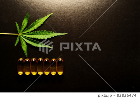 Marijuana legalization, fresh leaves. Cannabis plant on black background. 82826474