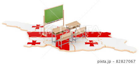 Education in Georgia, concept. School desks and blackboard on Georgia map. 3D rendering Education in Georgia, concept. School desks and blackboard on Georgia map. 3D rendering 82827067