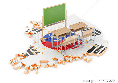 Education in South Korea, concept. School desks and blackboard on South Korea map. 3D rendering Education in South Korea, concept. School desks and blackboard on South Korea map. 3D rendering 82827077