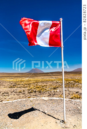 Flag of Peru and Misti volcano in the Arequipa region Flag of Peru and Misti volcano in the Arequipa region 82828723