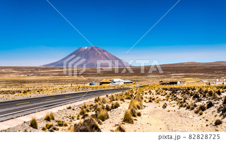 Misti volcano and the Cusco - Arequipa highway in Peru 82828725