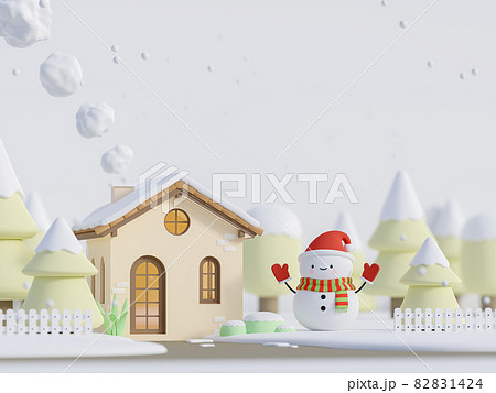 Cartoon style small house with christmas concept 3d render 82831424