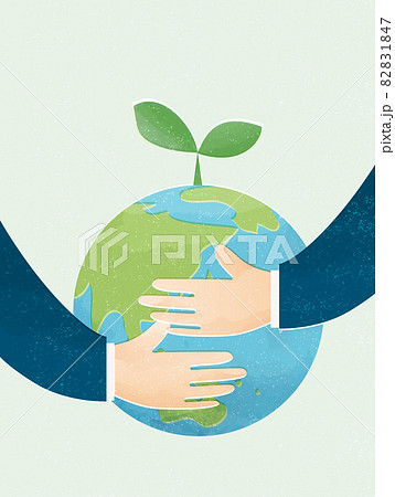 地球を両手で抱く環境イメージイラストのイラスト素材 1847