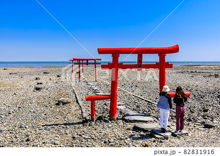 大魚神社海中鳥居　引き潮後　【佐賀県藤津郡太良町】 82831916