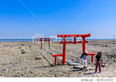 大魚神社海中鳥居　引き潮後　【佐賀県藤津郡太良町】 82831920