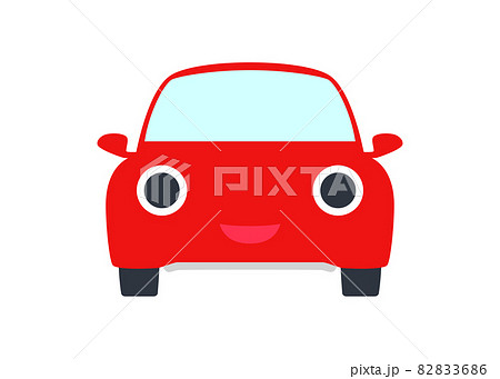 笑顔の赤い車のイラスト 正面向きのイラスト素材 3686