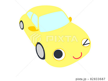 ウインクする黄色い車のイラスト 斜め上からのアングルのイラスト素材 3687