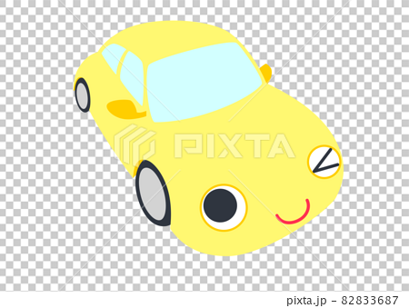 ウインクする黄色い車のイラスト 斜め上からのアングルのイラスト素材 3687