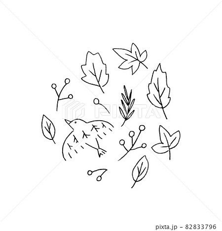 鳥と落ち葉の挿し絵のイラスト素材 3796