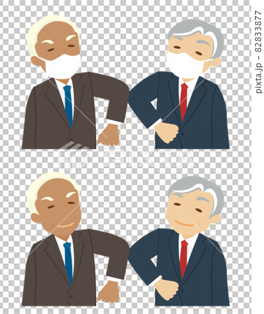肘タッチで挨拶する男性二人 82833877