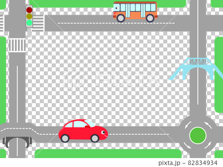 紅色汽車和公共汽車微笑通過的場景的留言卡。 紅色汽車和公共汽車微笑通過的場景的留言卡。 82834934