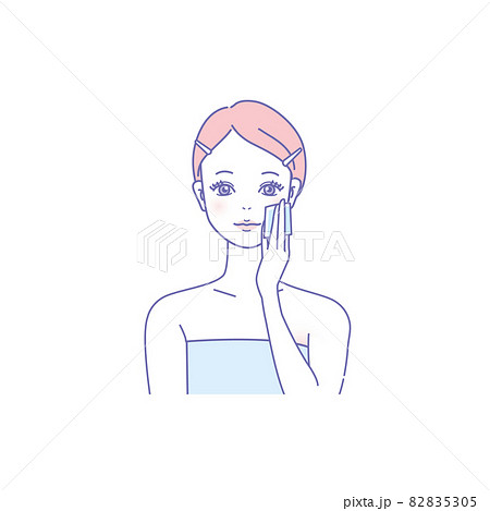 メイクを落とす女性 パッティング 保湿のイラスト素材 5305