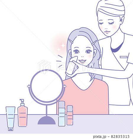 エステティシャンから肌診断を受けている若い女性のイラスト素材 5315