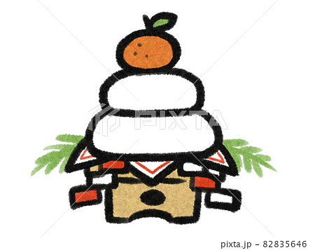 日本画タッチのかわいい鏡餅のイラストのイラスト素材 5646
