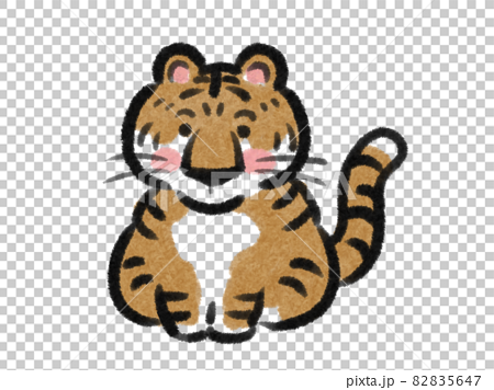 日本画タッチのかわいい座っている虎のイラストのイラスト素材 5647