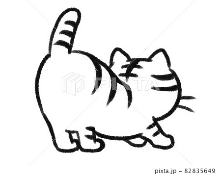 日本画タッチの背中を向けて伸びをする猫イラスト 82835649