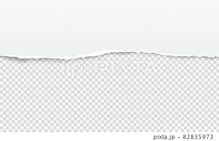 Ripped paper edge, white torn page strip. Realistic horizontal ragged notebook sheet, tattered papers edge on transparent vector background Ripped paper edge, white torn page strip. Realistic horizontal ragged notebook sheet, tattered papers edge on transparent vector background 82835973