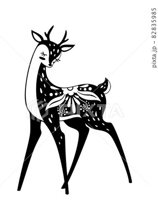 Deer baby black white isolated, forest animal Deer baby black white isolated, forest animal 82835985