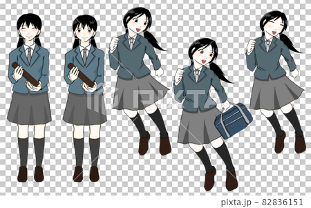 女子学生のポーズ イラストセットのイラスト素材 6151