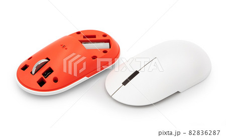 Parts of computer wireless mouse isolated on white background Parts of computer wireless mouse isolated on white background 82836287