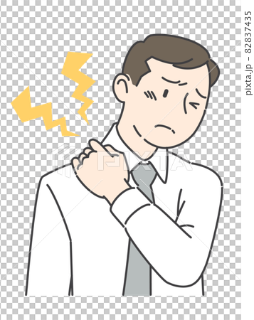 肩こりで肩をおさえている男性 肩こりで肩をおさえている男性 82837435