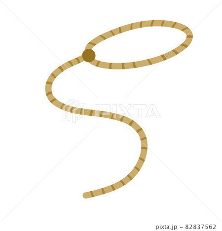 Lasso. Rope for catching animals. Brown rustic cord. Cartoon flat illustration isolated on white. Element of cowboy and wild West. Long loop 82837562