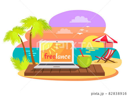 Open Notebook on Tropical Beach Text Freelance 82838916