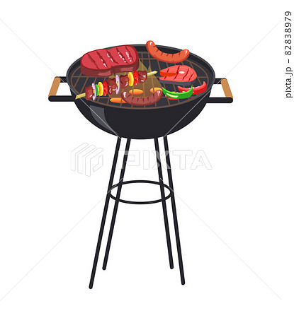 Roaster Grill with Meal Set Vector Illustration Roaster Grill with Meal Set Vector Illustration 82838979